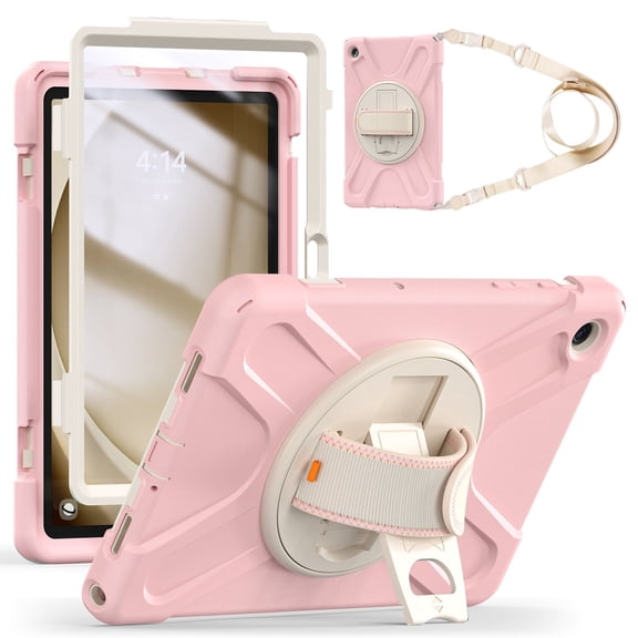 XYX Case for Samsung Galaxy Tab A9+ 11.0 inch SM-X210/SM-X215/SM-X216 with 360 Degree Rotating, Hand Strap, Shoulder Strap, Cherry Pink