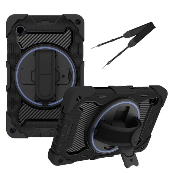 3in1 Rotating Stand Case for Samsung Galaxy Tab A9 8.7 inch 2023 with Hand/Shoulder Strap, Shockproof Rugged, Black