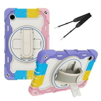 XYX 3in1 Rotating Stand Case for Samsung Galaxy Tab A9 8.7 inch 2023 with Hand/Shoulder Strap, Shockproof Rugged, Colorful Pink