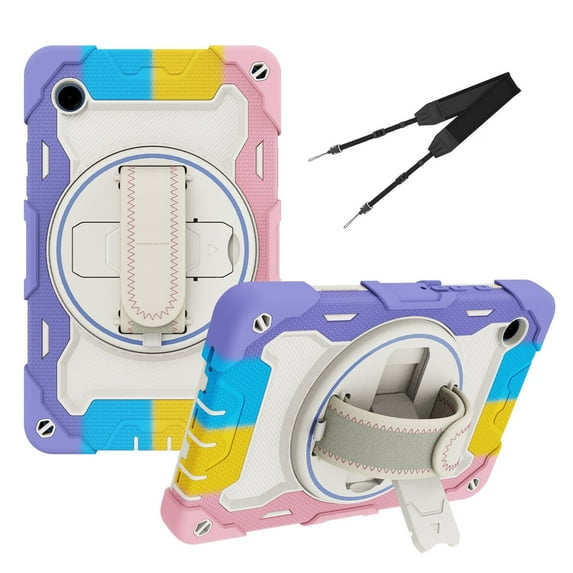 XYX 3in1 Rotating Stand Case for Samsung Galaxy Tab A9 8.7 inch 2023 with Hand/Shoulder Strap, Shockproof Rugged, Colorful Pink