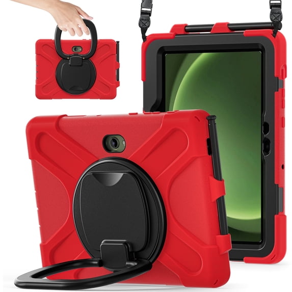 Case for Samsung Galaxy Tab Active 5 Pro/Active 4 Pro 10.1 inch, 360 Degree Rotating Hand Grip Shockproof Cover with Shoulder Strap, Red