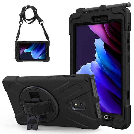 XYX Case for Samsung Galaxy Tab Active3 8.0 inch SM-T575 with 360 Degree Rotating, Hand Strap, Shoulder Strap, Black