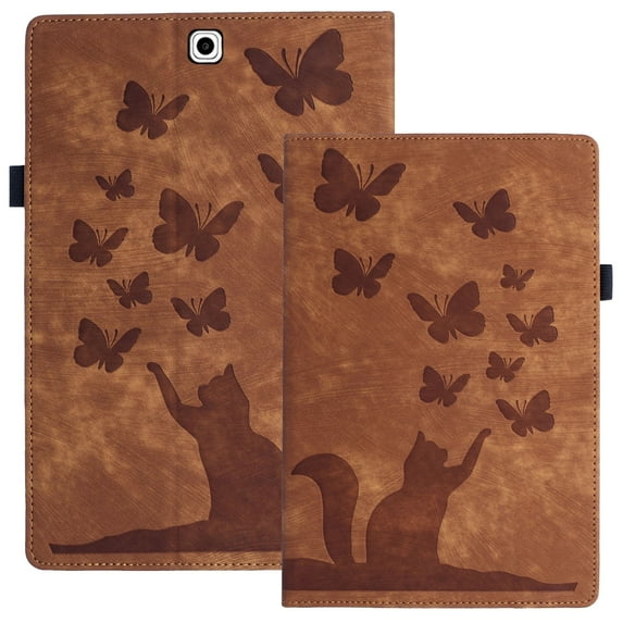 XYX Case for Samsung Galaxy Tab S2 9.7 inch 2015 Release SM-T810, Butterfly Cat Slim Folio Stand Cover for Galaxy Tab S2, Brown