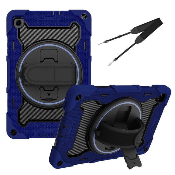 XYX 3in1 Rotating Stand Case for Samsung Galaxy Tab S6 Lite 10.4 inch with Hand/Shoulder Strap, Shockproof Rugged, Navy Blue