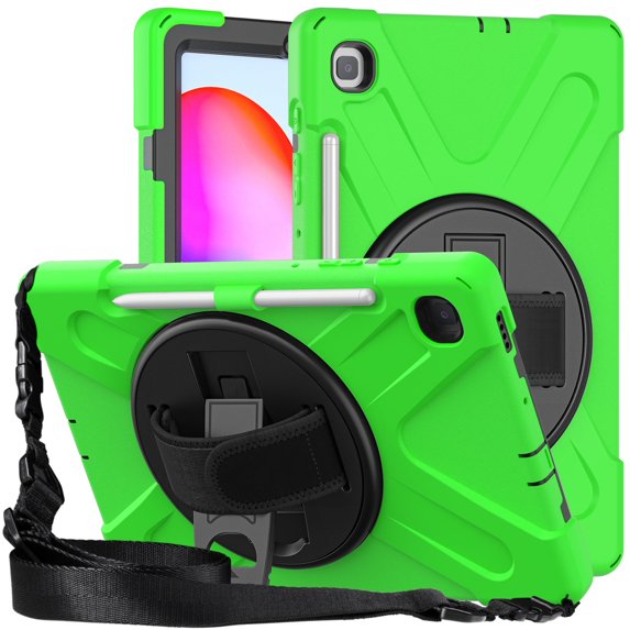 XYX Case for Samsung Galaxy Tab S6 Lite 10.4 inch SM-P610/P613/P615/P619 with 360 Degree Rotating, Hand Strap, Shoulder Strap, Green