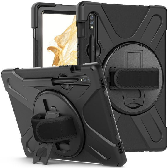 XYX Case for Samsung Galaxy Tab S7 11.0 inch SM-T870/SM-T875/SM-T876 with 360 Degree Rotating, Hand Strap, Shoulder Strap, Black