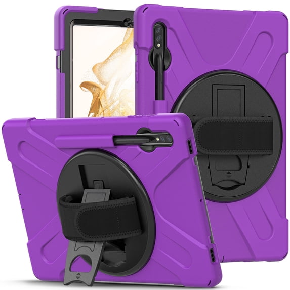 XYX Case for Samsung Galaxy Tab S7 FE 12.4 inch SM-T730/SM-T733/SM-T736B with 360 Degree Rotating, Hand Strap, Shoulder Strap, Purple