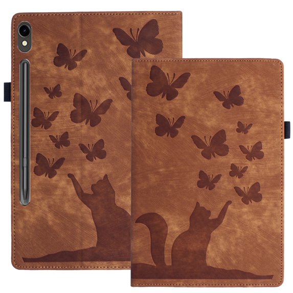 XYX Case for Samsung Galaxy Tab S9 11.0 inch 2023 Release SM-X710, Butterfly Cat Slim Folio Stand Cover, Brown