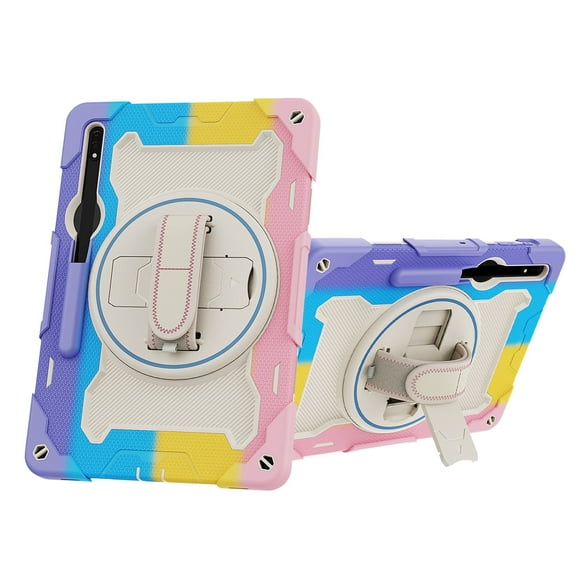 XYX 3in1 Rotating Stand Case for Samsung Galaxy Tab S10 FE/Tab S9 FE/Tab S9 with Hand/Shoulder Strap, Shockproof Rugged, Colorful Pink