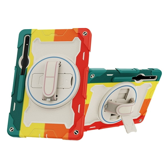 XYX 3in1 Rotating Stand Case for Samsung Galaxy Tab S10 FE/Tab S9 FE/Tab S9 with Hand/Shoulder Strap, Shockproof Rugged, Colorful Red