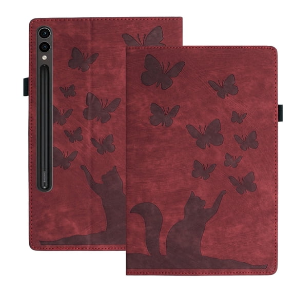 XYX Case for Samsung Galaxy Tab S9 Plus 12.4 inch, Butterfly Cat Slim Folio Stand Cover, Red