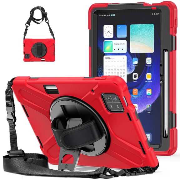 XYX Case for Xiaomi Pad 6/Xiaomi Pad 6 Pro 5G 2023 11.0 inch with 360 Degree Rotating, Hand Strap, Shoulder Strap, Red