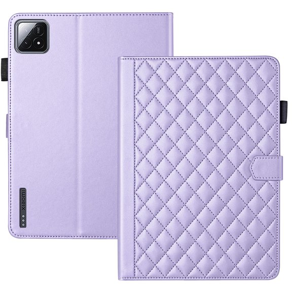For Xiaomi Pad 6S Pro 12.4 inch Release 2024 Case, Rhombus Pattern Multiple Viewing Angles Stand Slim Folio Cover (Purple)