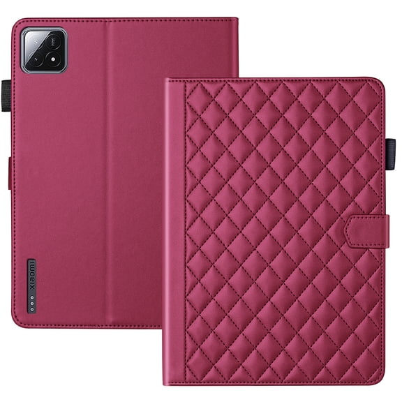 for Xiaomi Pad 6S Pro 12.4 inch Release 2024 Case, Rhombus Pattern Multiple Viewing Angles Stand Slim Folio Cover (Red)