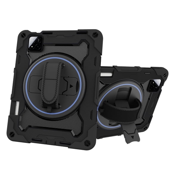 3in1 Rotating Stand Case for Xiaomi Pad 7/Xiaomi Pad 7 Pro 11.2 inch 2024 with Hand/Shoulder Strap, Shockproof Rugged, Black