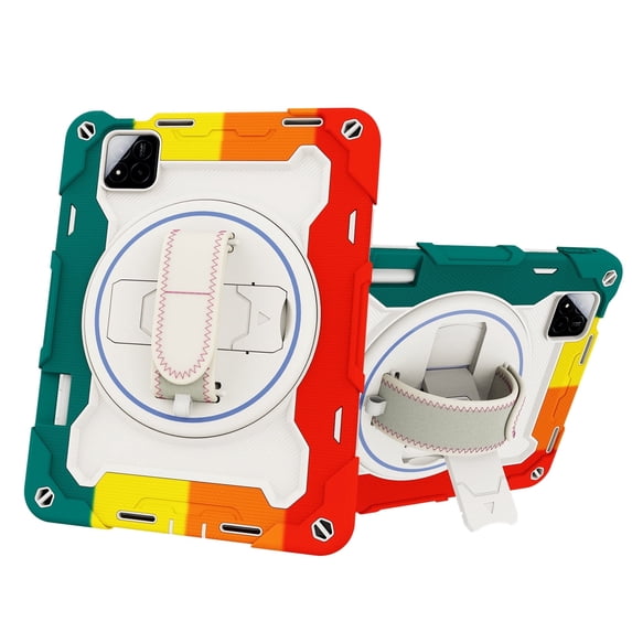 3in1 Rotating Stand Case for Xiaomi Pad 7/Xiaomi Pad 7 Pro 11.2 inch 2024 with Hand/Shoulder Strap, Shockproof Rugged, Red