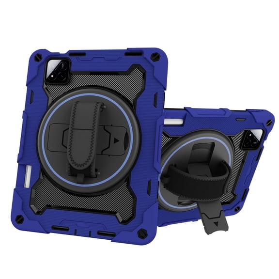 3in1 Rotating Stand Case for Xiaomi Pad 7/Xiaomi Pad 7 Pro 11.2 inch 2024 with Hand/Shoulder Strap, Shockproof Rugged, Blue