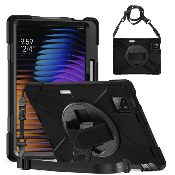 XYX Case for Xiaomi Pad 7/Xiaomi Pad 7 Pro 11.2 inch with 360 Degree Rotating, Hand Strap, Shoulder Strap, Black
