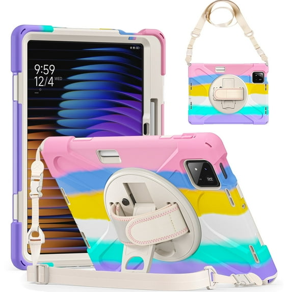 XYX Case for Xiaomi Pad 7/Xiaomi Pad 7 Pro 11.2 inch with 360 Degree Rotating, Hand Strap, Shoulder Strap, Colourful Pink