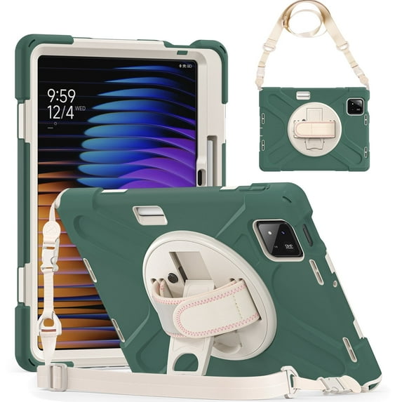 XYX Case for Xiaomi Pad 7/Xiaomi Pad 7 Pro 11.2 inch with 360 Degree Rotating, Hand Strap, Shoulder Strap, Emerald Green