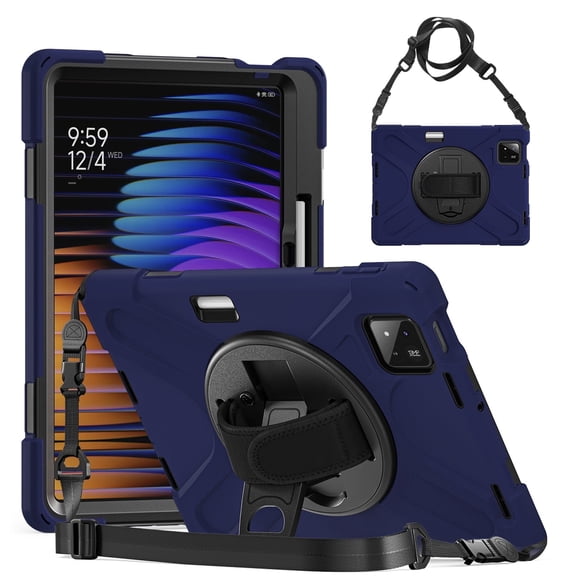 XYX Case for Xiaomi Pad 7/Xiaomi Pad 7 Pro 11.2 inch with 360 Degree Rotating, Hand Strap, Shoulder Strap, Navy Blue