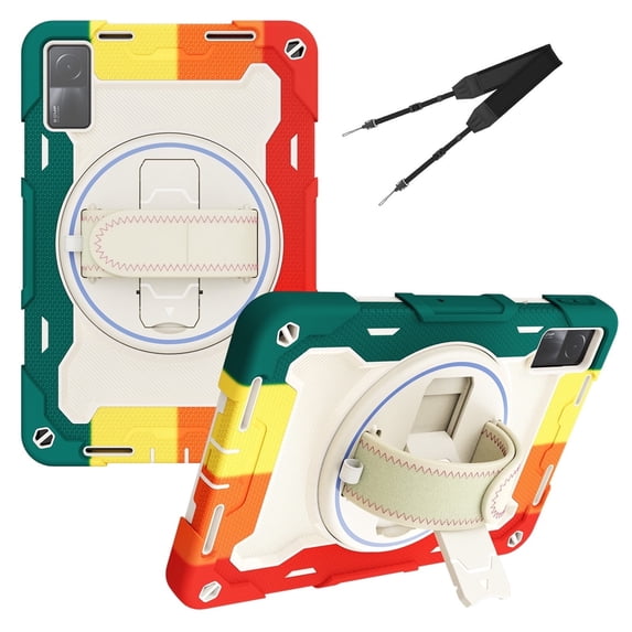 3in1 Rotating Stand Case for Xiaomi Redmi Pad 10.6 inch Released 2022 with Hand/Shoulder Strap, Shockproof Rugged, Red