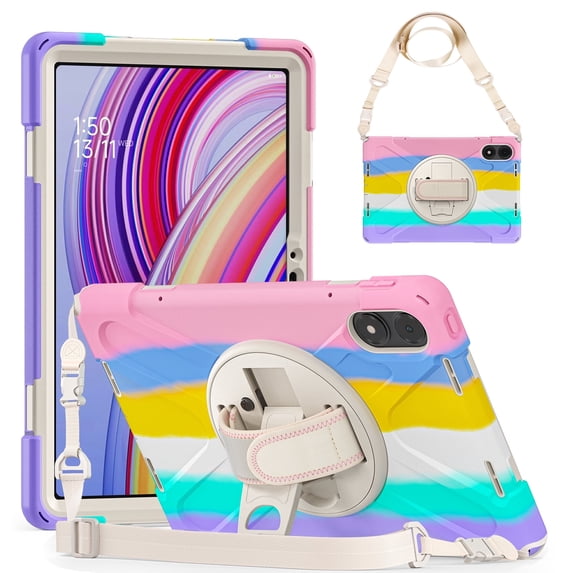 XYX for Xiaomi Redmi Pad Pro 12.1/Poco Pad 12.1 inch 2024 Tablet Case with Hand Strap, Shoulder Strap, Colourful Pink