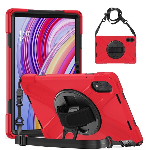 XYX for Xiaomi Redmi Pad Pro 12.1/Poco Pad 12.1 inch 2024 Tablet Case with Hand Strap, Shoulder Strap, Red