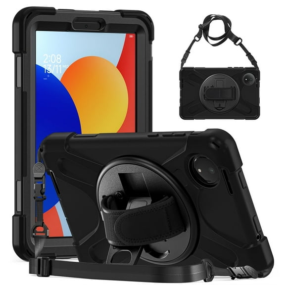 XYX Case for Xiaomi Redmi Pad SE 8.7 4G with 360 Degree Rotating, Hand Strap, Shoulder Strap, Black