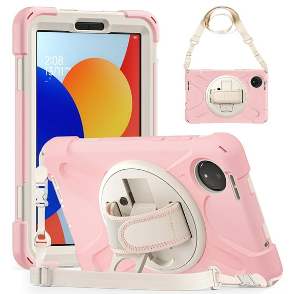 XYX Case for Xiaomi Redmi Pad SE 8.7 4G with 360 Degree Rotating, Hand Strap, Shoulder Strap, Cherry Pink