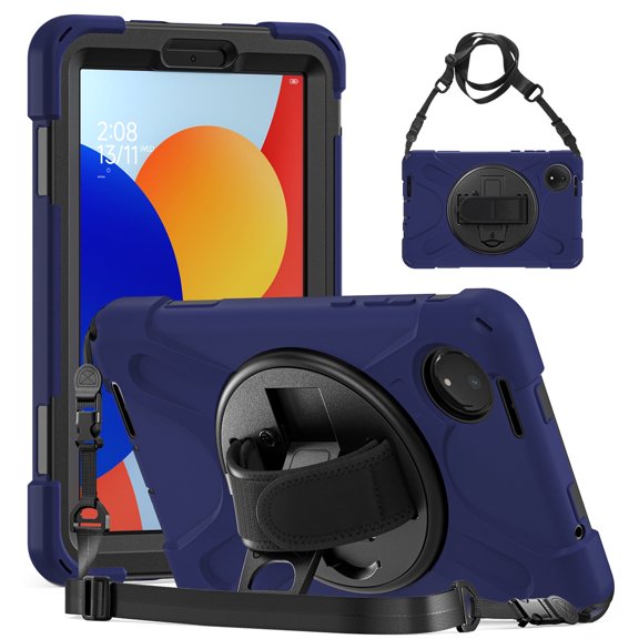 XYX Case for Xiaomi Redmi Pad SE 8.7 4G with 360 Degree Rotating, Hand Strap, Shoulder Strap, Navy Blue