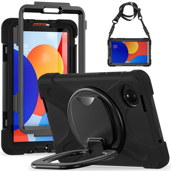 XYX Case for Xiaomi Redmi Pad SE 8.7 inch 2024, 360 Degree Rotating Hand Grip Shockproof Cover with Shoulder Strap, Black