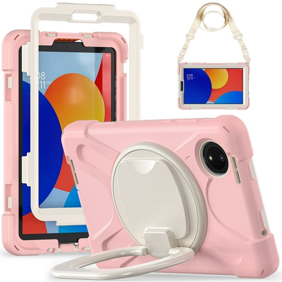XYX Case for Xiaomi Redmi Pad SE 8.7 inch 2024, 360 Degree Rotating Hand Grip Shockproof Cover with Shoulder Strap, Cherry Pink