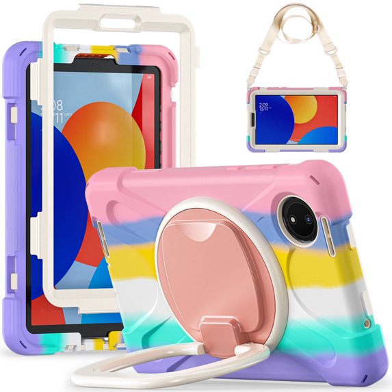 XYX Case for Xiaomi Redmi Pad SE 8.7 inch 2024, 360 Degree Rotating Hand Grip Shockproof Cover with Shoulder Strap, Colourful Pink
