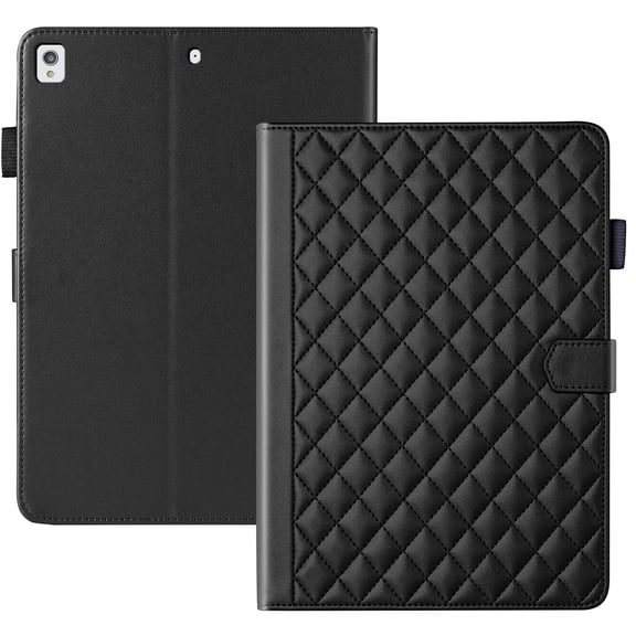 For iPad 10.2 inch 2020/2019 Released (8th Gen/7th Gen) Case, Rhombus Pattern Multiple Viewing Angles Stand Slim Folio Cover (Black)