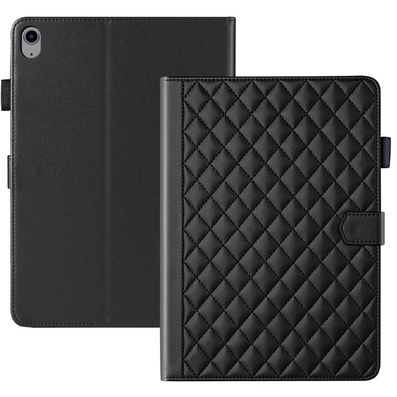 for iPad (A16) 11th/10th Gen 11/10.9 inch 2025/2022 Case, Rhombus Pattern Multiple Viewing Angles Stand Slim Folio Cover (Black)
