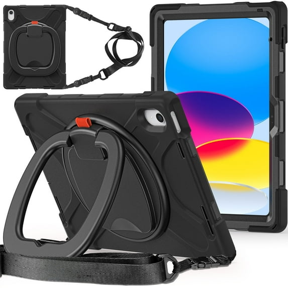 XYX Case for iPad 11th 11 inch 2025/iPad 10th 10.9 inch 2022, 360 Degree Rotating Hand Grip Shockproof Cover with Shoulder Strap, Black