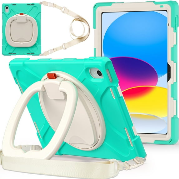 XYX Case for iPad 11th 11 inch 2025/iPad 10th 10.9 inch 2022, 360 Degree Rotating Hand Grip Shockproof Cover with Shoulder Strap, Mint Green