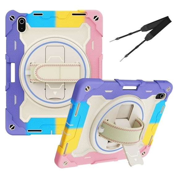 XYX 3in1 Rotating Stand Case for iPad 11th 11 inch 2025/iPad 10th 10.9 inch 2022 with Hand/Shoulder Strap, Shockproof Rugged, Colorful Pink