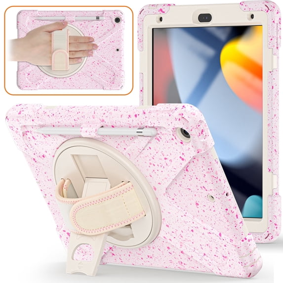 XYX Case for iPad 9th/8th/7th Gen 10.2 inch 2021/2020/2019 with 360 Degree Rotating, Hand Strap, Shoulder Strap, Rainbow Red