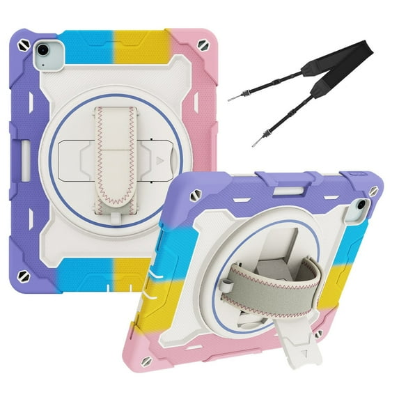 XYX 3in1 Rotating Stand Case for iPad Air 11 (2025)/iPad Air 11 (2024)/iPad Pro 11 inch (2022/2021/2020/2018) with Hand/Shoulder Strap, Shockproof Rugged, Colorful Pink