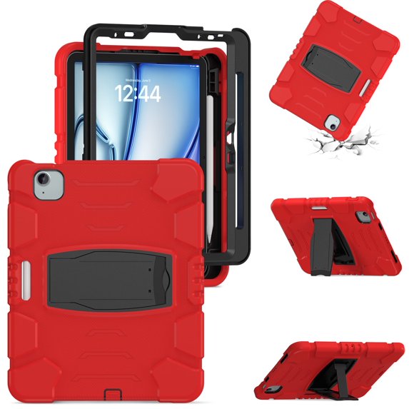 XYX Case for iPad Air 11 inch M2 2024 (6th Gen), Dual Layer Slim Heavy Shockproof Rugged Protective Cover Case with Kickstand (Red Black)