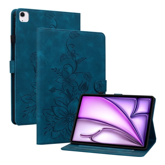 XYX for iPad Air 11 inch (M4 2026/M3 2025/M2 2024) Case, PU Leather Slim Folio with Multi-Angle Stand, Blue Lily Flower