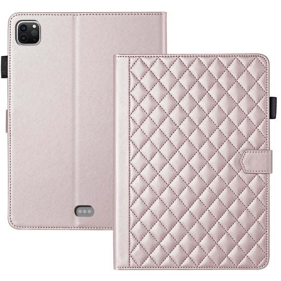 For iPad Air 13 inch (2025 M3/2024 M2) Case, Rhombus Pattern Multiple Viewing Angles Stand Slim Folio Cover (Rose Gold)