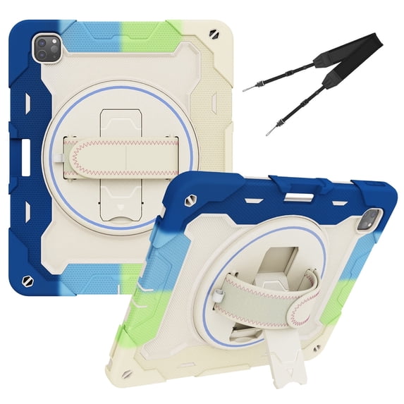 3in1 Rotating Stand Case for iPad Air 13 (2025)/iPad Air 13 (2024)/iPad Pro 12.9 inch (2022/2021/2020/2018) with Hand/Shoulder Strap, Shockproof Rugged, Multicolor