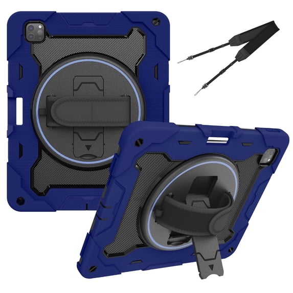 3in1 Rotating Stand Case for iPad Air 13 (2025)/iPad Air 13 (2024)/iPad Pro 12.9 inch (2022/2021/2020/2018) with Hand/Shoulder Strap, Shockproof Rugged, Blue