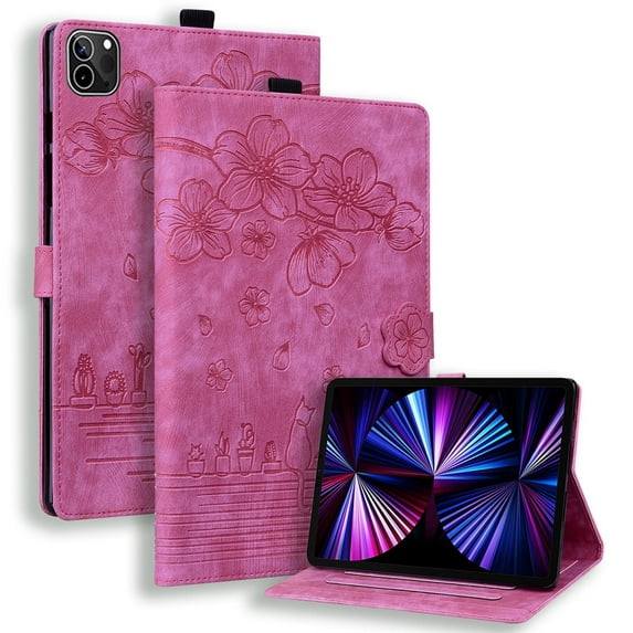 XYX Case for iPad Air 13 inch M2 (2024), Cherry Blossom Cat PU Leather Folio Stand Magnetic Shockproof Protective Cover (Rose)