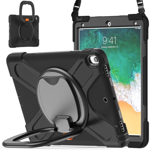 Case for iPad Air 3 10.5 Inch 2019/iPad Pro 10.5 Inch 2017, 360 Degree Rotating Hand Grip Shockproof Cover with Shoulder Strap, Black
