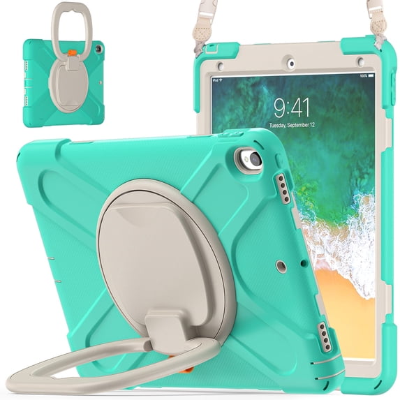 Case for iPad Air 3 10.5 Inch 2019/iPad Pro 10.5 Inch 2017, 360 Degree Rotating Hand Grip Shockproof Cover with Shoulder Strap, Mint Green