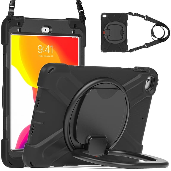 Case for iPad Mini 5/4 Generation 7.9 inch, 360 Degree Rotating Hand Grip Shockproof Cover with Shoulder Strap, Black